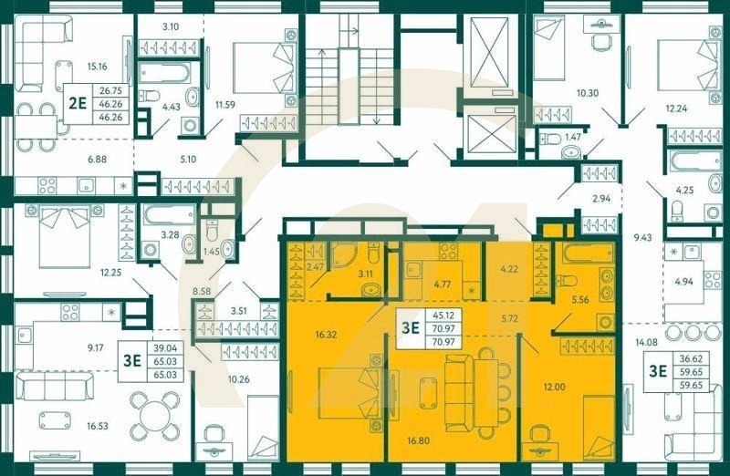 2-комн, 70.97 м², 5-9 этаж