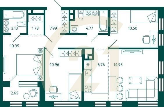 3-комн, 73.09 м², 8 этаж