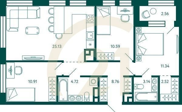 3-комн, 78.39 м², 14-26 этаж