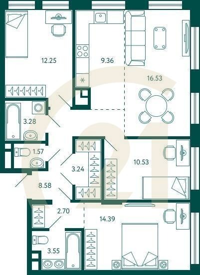 3-комн, 85.98 м², 17 этаж
