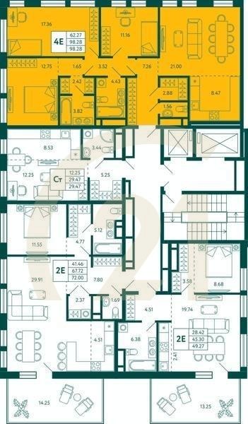 3-комн, 98.28 м², 13 этаж
