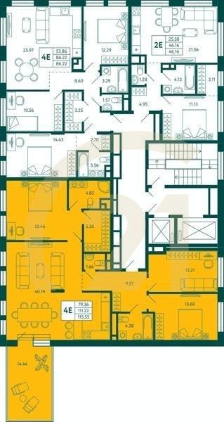 3-комн, 115.55 м², 17 этаж