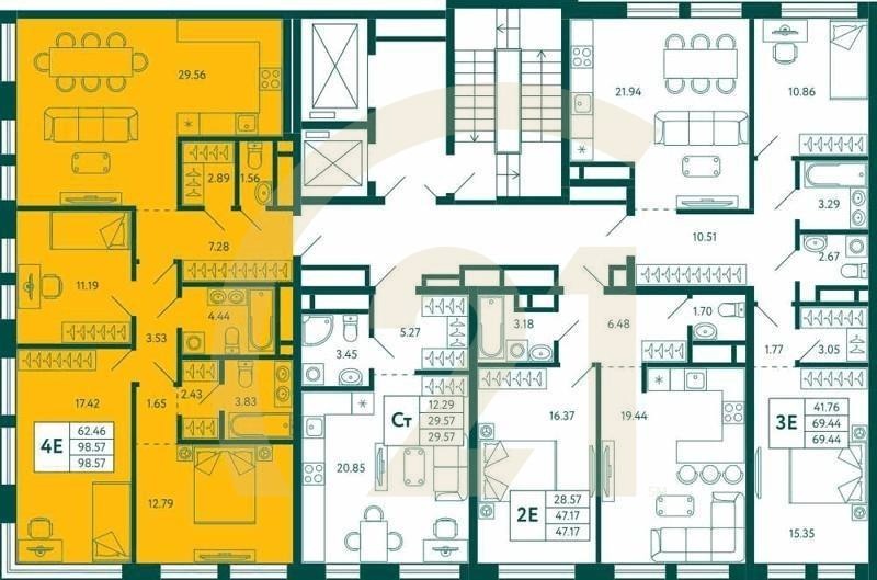 3-комн, 98.57 м², 12 этаж