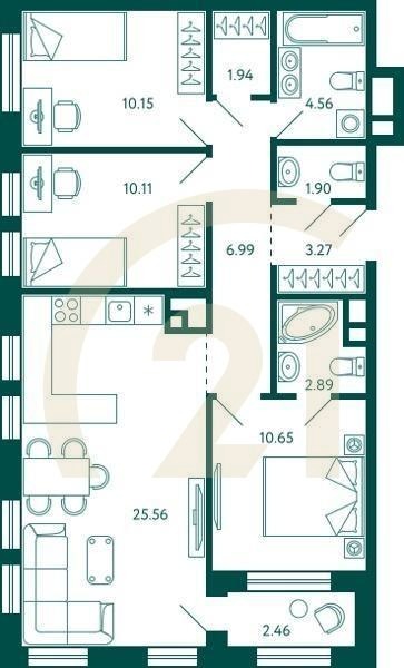 3-комн, 79.25 м², 13-26 этаж