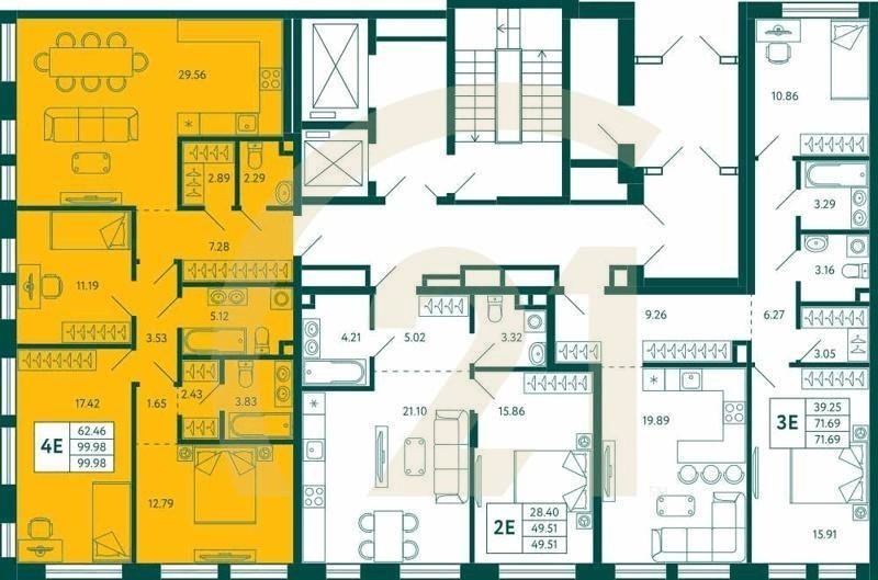 3-комн, 99.98 м², 2 этаж