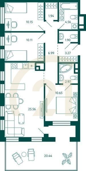 3-комн, 84.23 м², 2 этаж