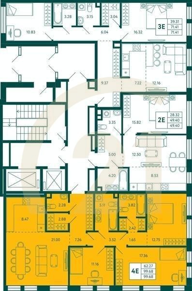 3-комн, 99.68 м², 2 этаж