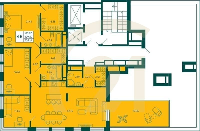 3-комн, 135.16 м², 14 этаж