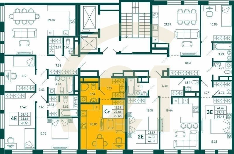 Студия, 29.66 м², 9 этаж