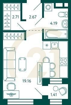 Студия, 29.43 м², 4 этаж