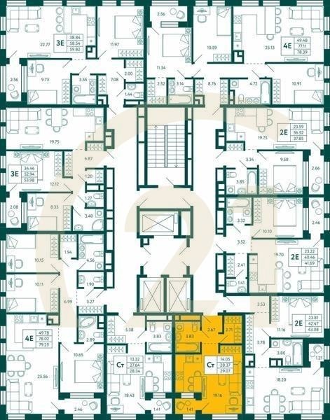 Студия, 29.07 м², 13-27 этаж