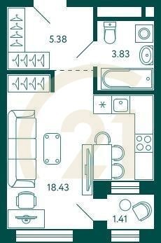 Студия, 28.34 м², 19-25 этаж