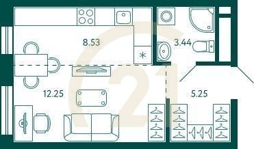 Студия, 29.47 м², 11 этаж