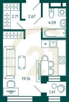 Студия, 29.33 м², 10 этаж