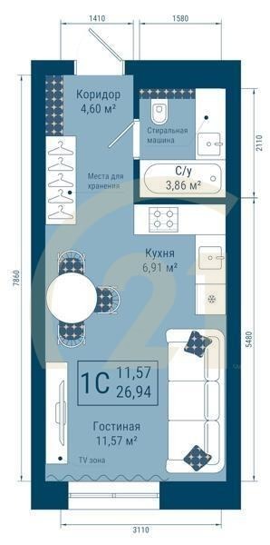 1-комн, 26.94 м², 11-22 этаж