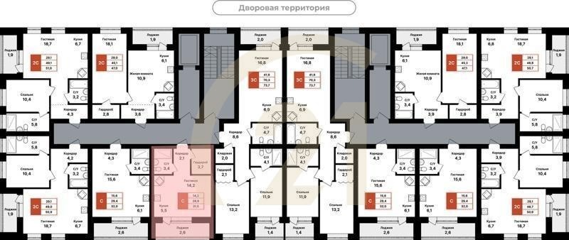 Студия, 31.5 м², 2-8 этаж