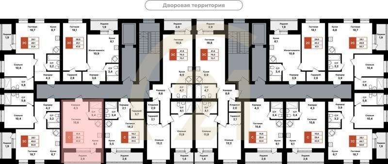 Студия, 32 м², 2-8 этаж