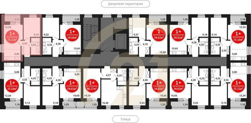1-комн, 35.22 м², 2 этаж