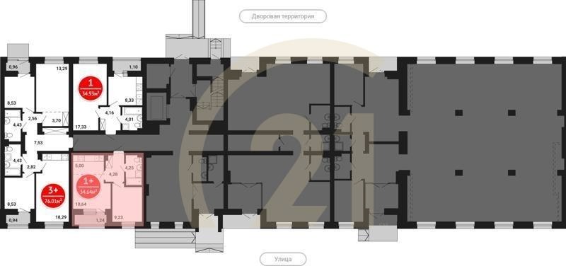 1-комн, 34.64 м², 1 этаж