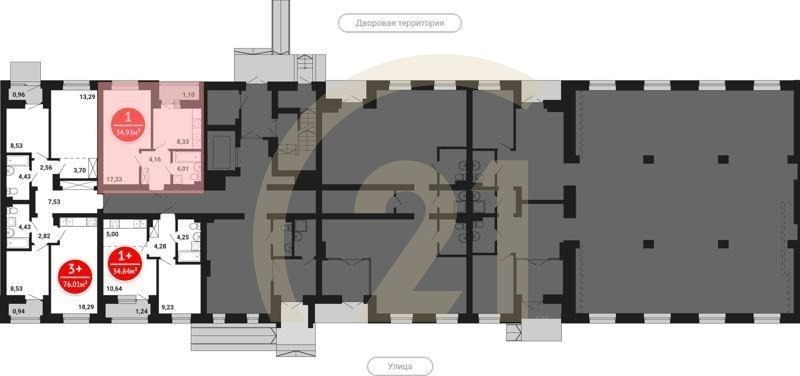 1-комн, 34.93 м², 1 этаж