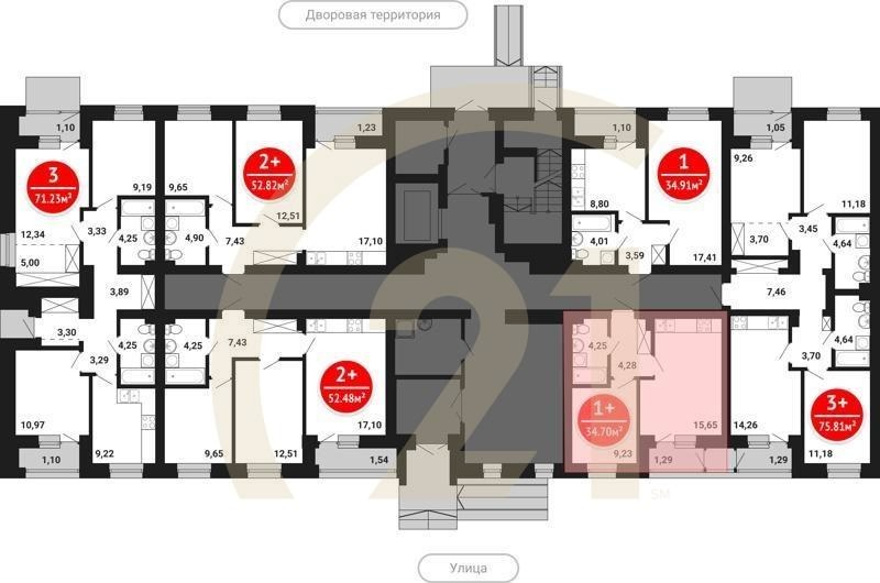 1-комн, 34.7 м², 1 этаж