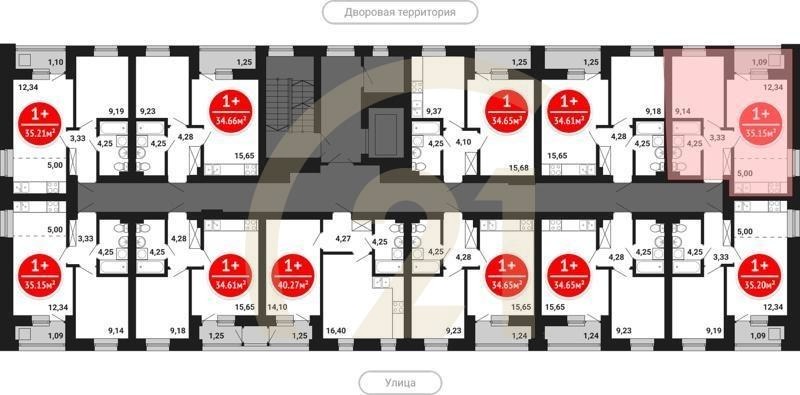1-комн, 35.15 м², 2-8 этаж