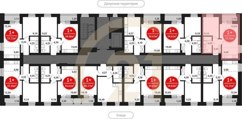 1-комн, 35.16 м², 3-6 этаж
