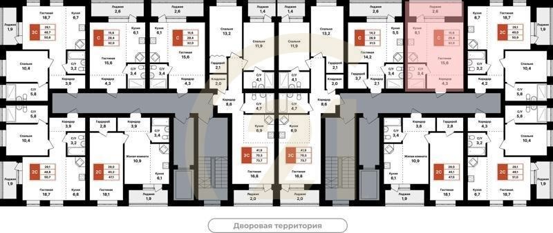 Студия, 32 м², 2-8 этаж