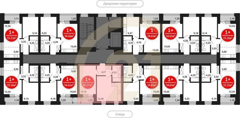 1-комн, 40.27 м², 2 этаж