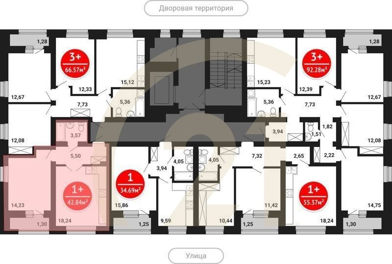 1-комн, 42.84 м², 2 этаж