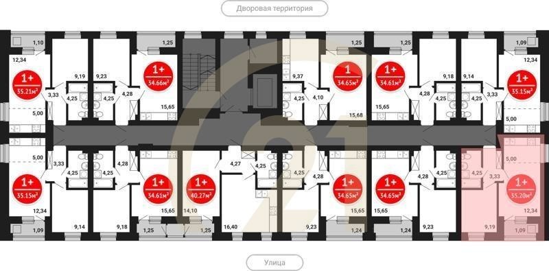 1-комн, 35.2 м², 2 этаж