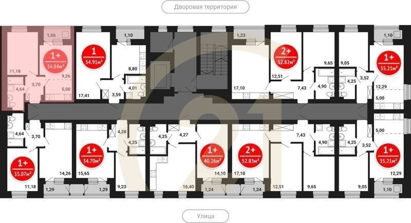 1-комн, 34.84 м², 2-7 этаж