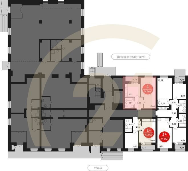 1-комн, 34.96 м², 1-6 этаж