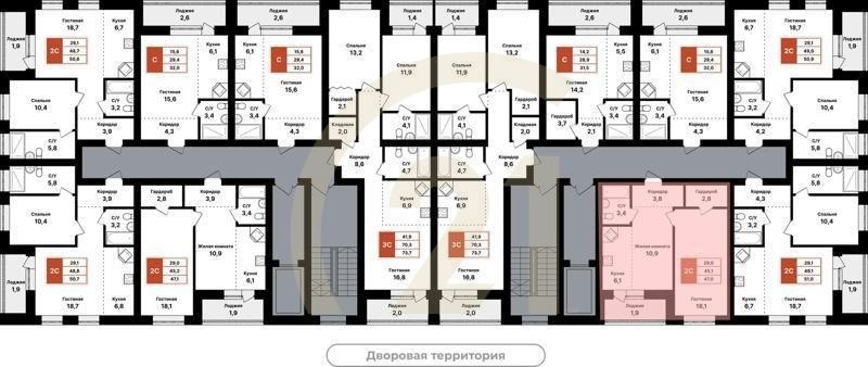 2-комн, 47 м², 2-8 этаж