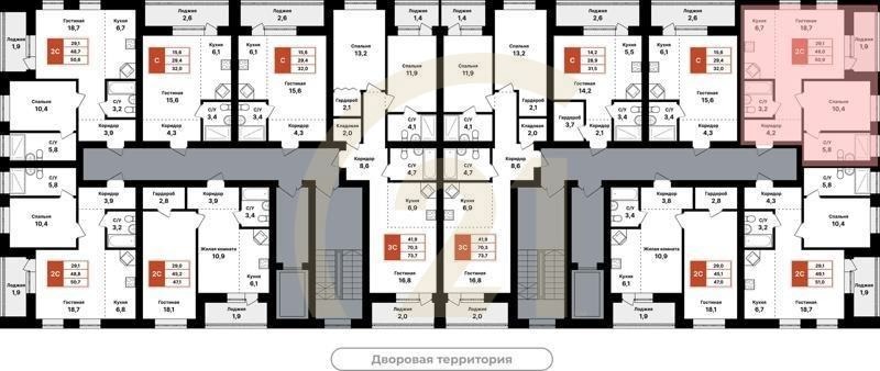 2-комн, 50.9 м², 2-8 этаж
