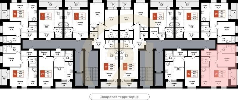 2-комн, 51 м², 2-6 этаж