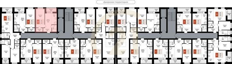 2-комн, 44.2 м², 2-8 этаж