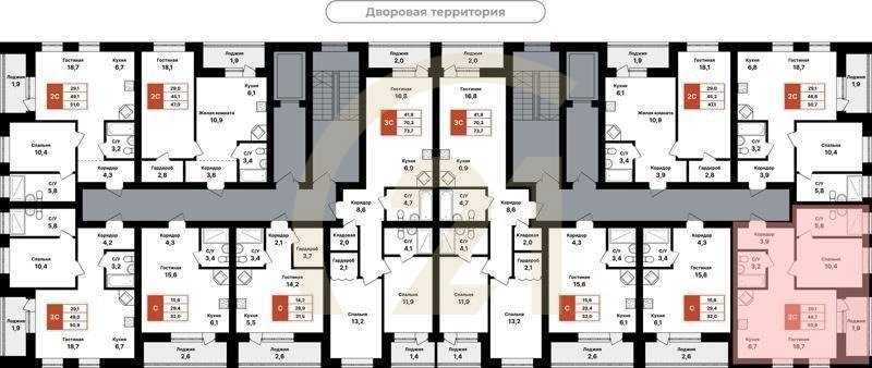 2-комн, 50.6 м², 5-8 этаж