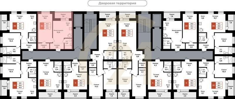 2-комн, 47 м², 2-8 этаж