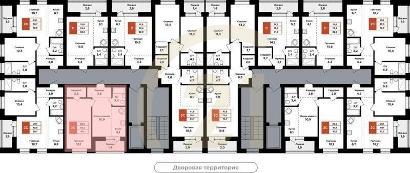 2-комн, 47.1 м², 2-8 этаж