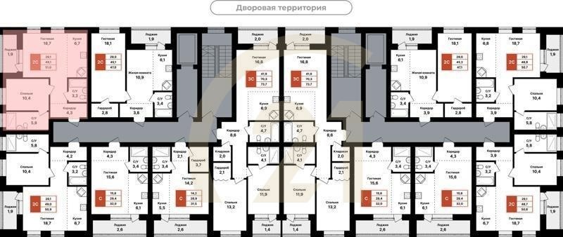 2-комн, 51 м², 2-8 этаж