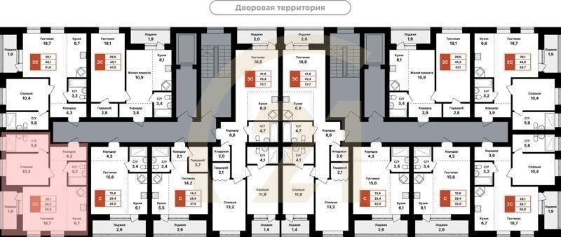 2-комн, 50.9 м², 2-8 этаж