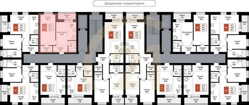 2-комн, 47 м², 2-8 этаж