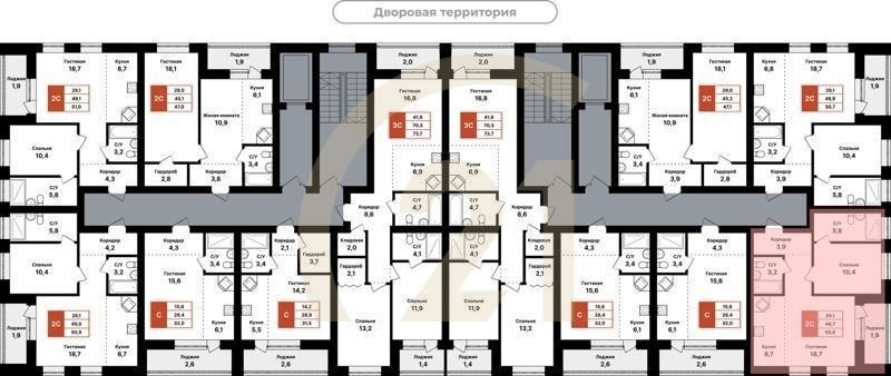 2-комн, 50.6 м², 2-8 этаж