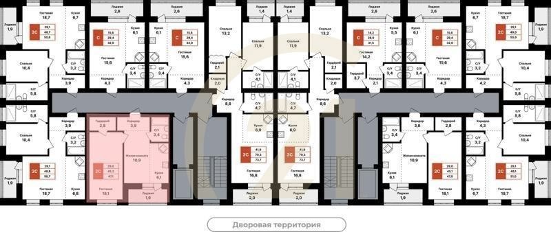 2-комн, 47.1 м², 2-8 этаж