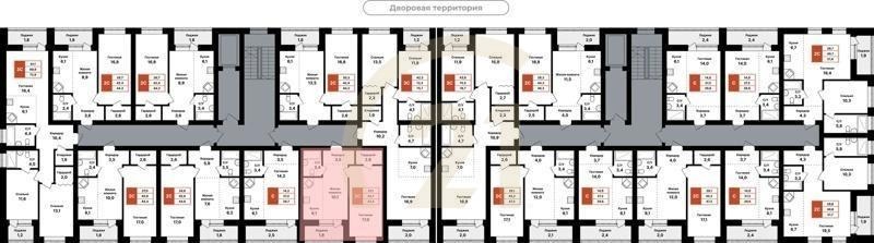 2-комн, 44.5 м², 2-8 этаж