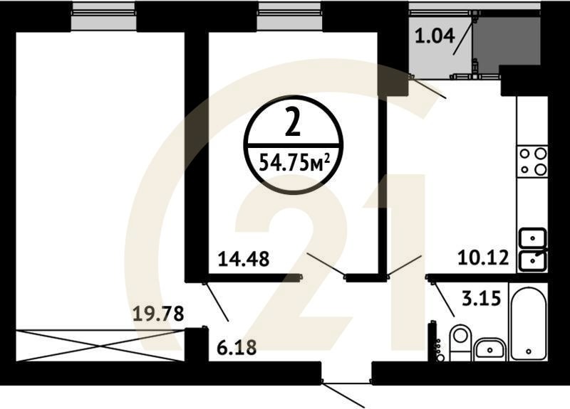 2-комн, 55 м², 4 этаж
