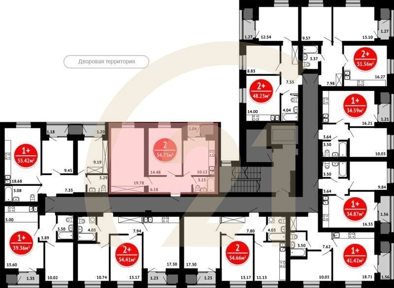 2-комн, 55 м², 4 этаж