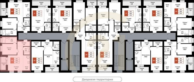 2-комн, 50.7 м², 3-7 этаж