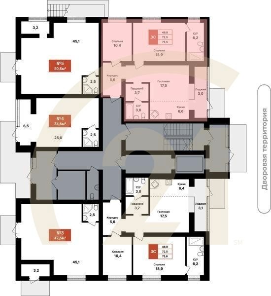 3-комн, 75.5 м², 1 этаж